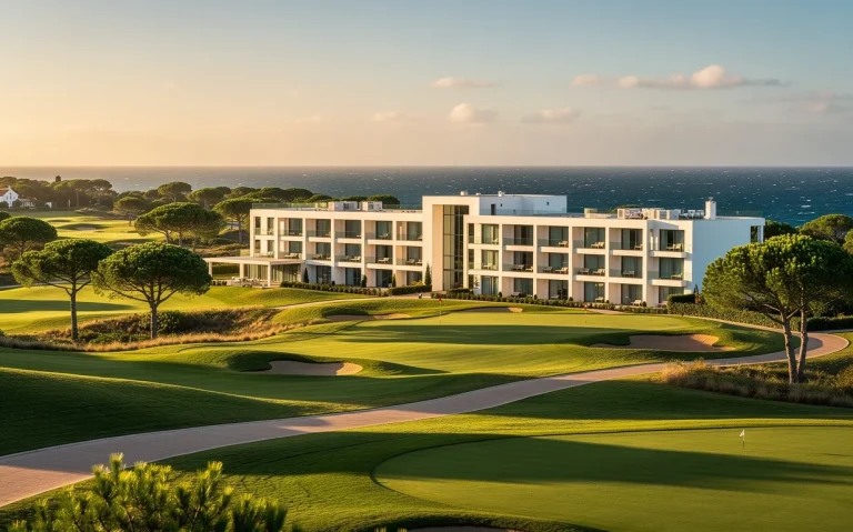 L’hôtel Onyria Quinta da Marinha est entouré de terrains de golf verdoyants et de l’océan Atlantique sous une lumière dorée et paisible.