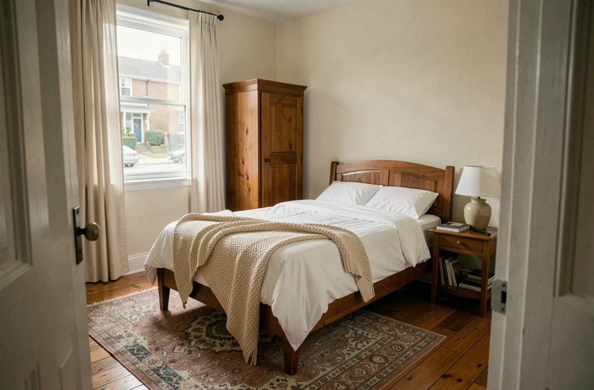 Chambre privée simple et chaleureuse typique d'un logement chez l'habitant en France